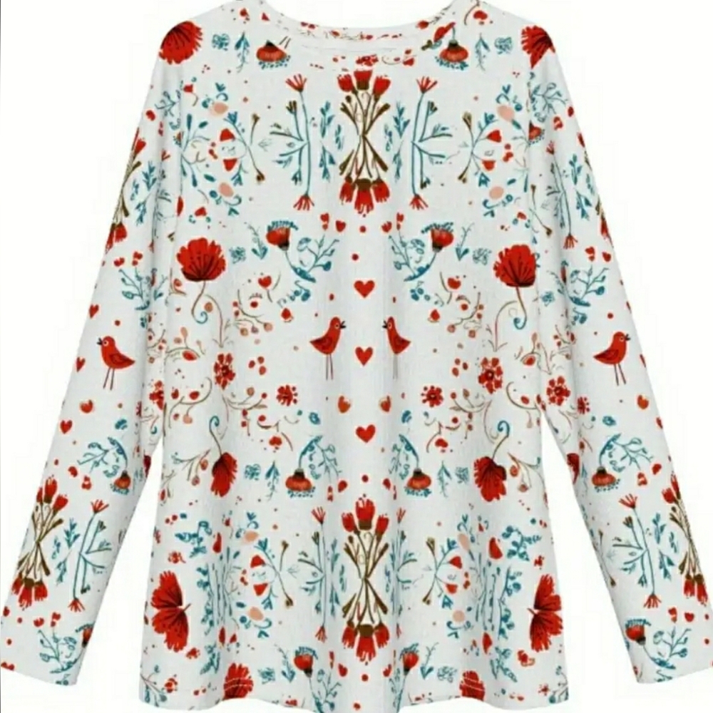 NEW! Floral Bird Print Women's Top - Picture 2 of 2